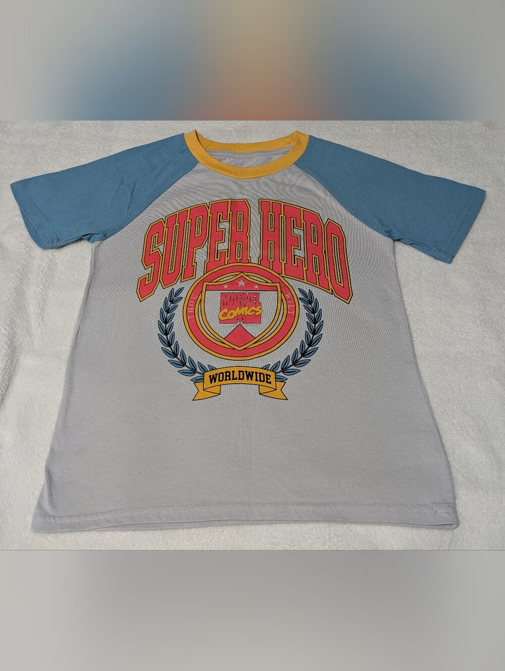 Marvel Comics Boy's Retro "Super Hero Worldwide" Raglan Tee (Size 8)